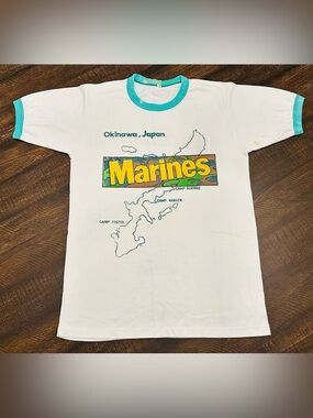 Vintage 70’s Marine’s Okinawa Ringer Men’s T-Shirt-Size Small/Medium